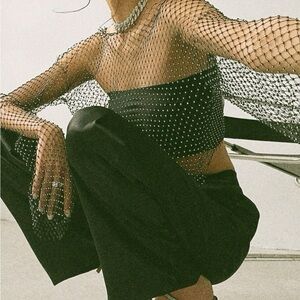 Black Rhinestone Mesh Long Sleeve Top 💎